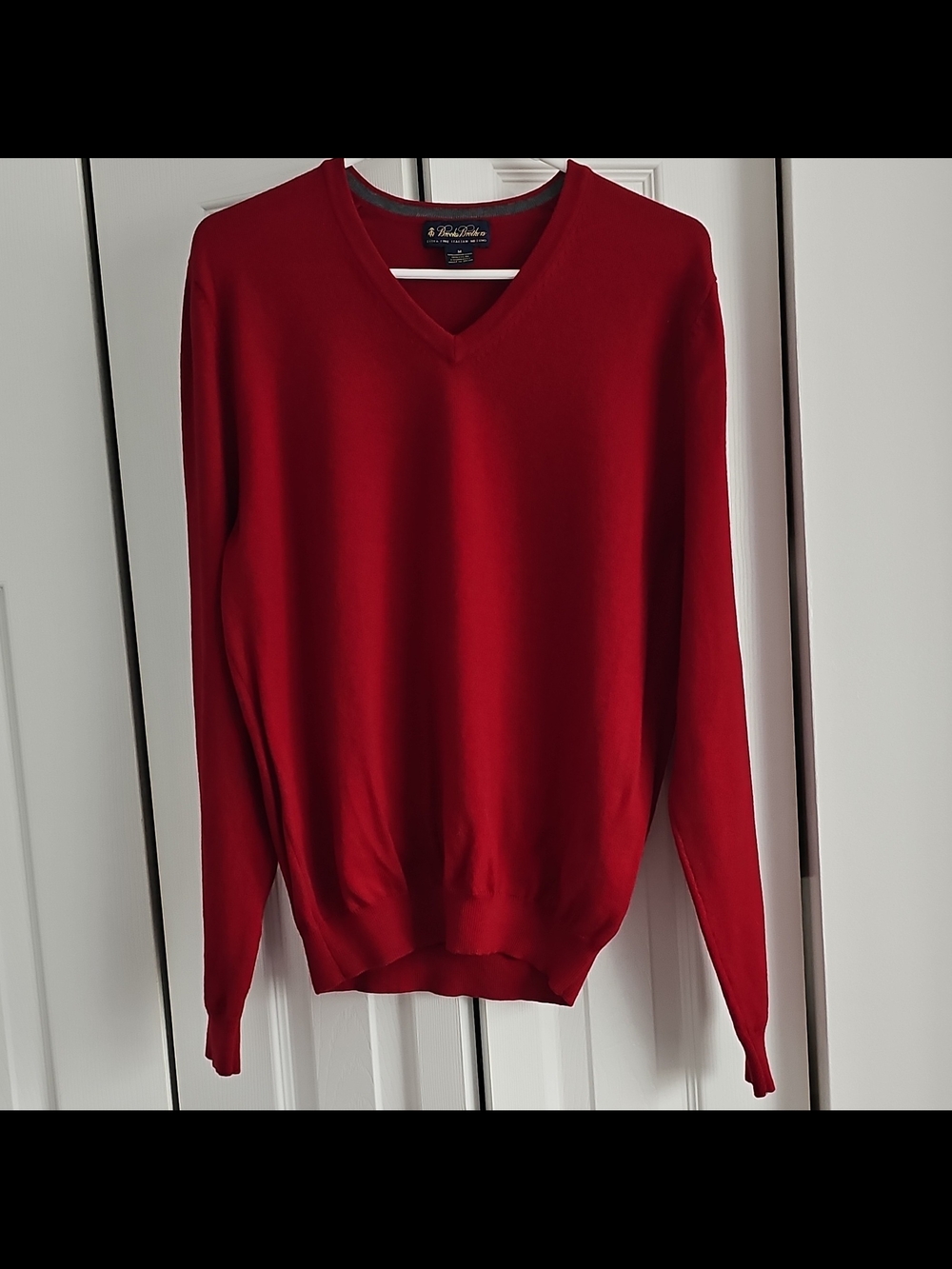 Brooks Brothers Red V-Neck Sweater with Gray Neck Trim